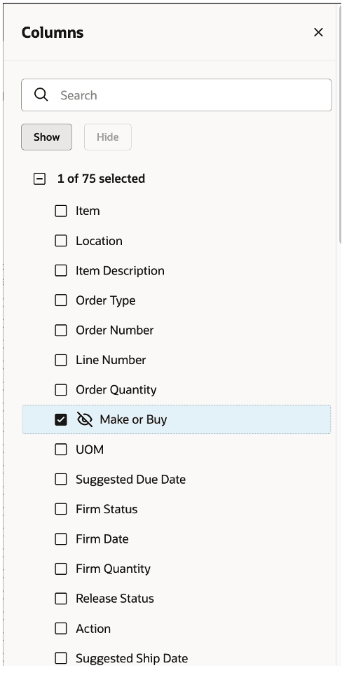 「列」ドロワー