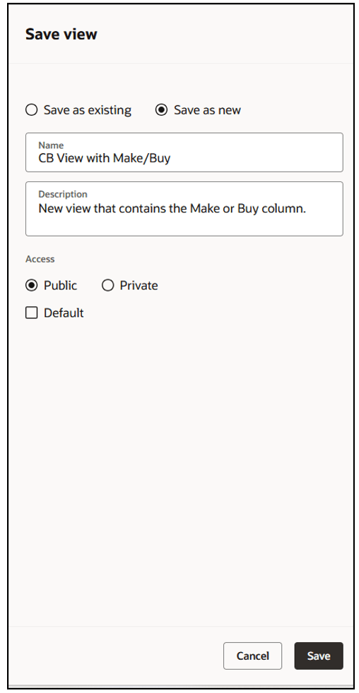 「ビュー」ドロワーの保存