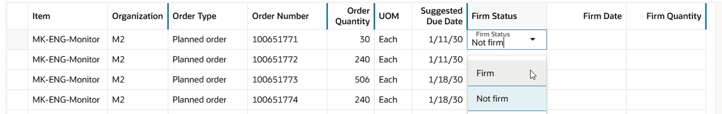 インライン編集前の計画オーダー