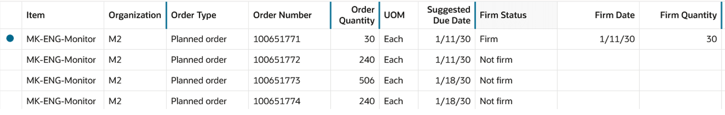 インライン編集後の計画オーダー