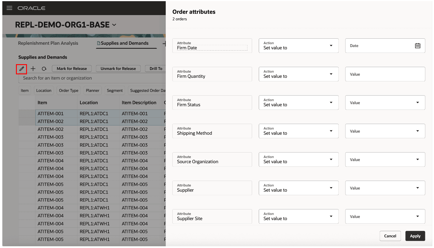 オーダー属性の一括編集