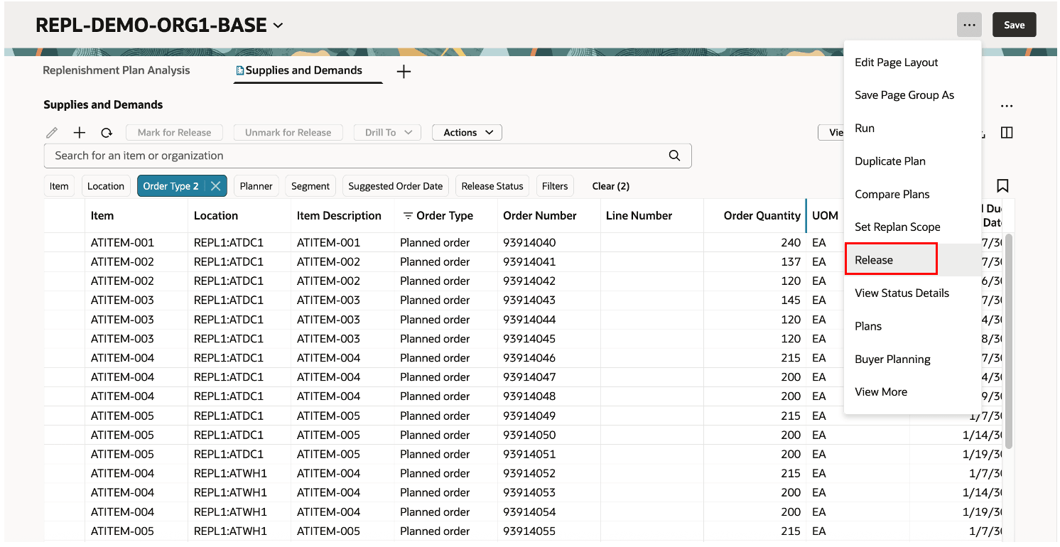 プランレベルのリリース処理