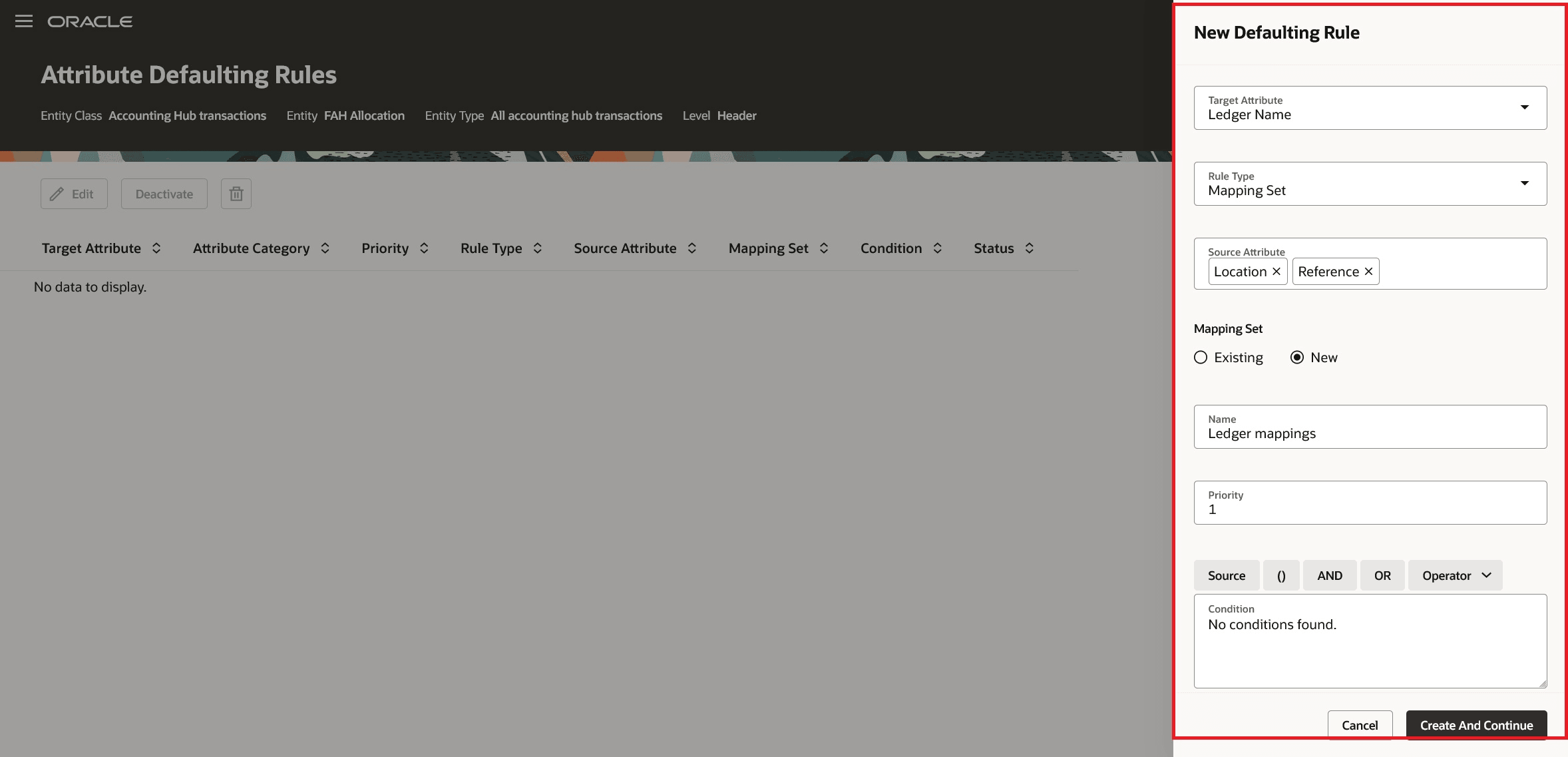 マッピング・セットをルール・タイプとして新規ルールを作成します。