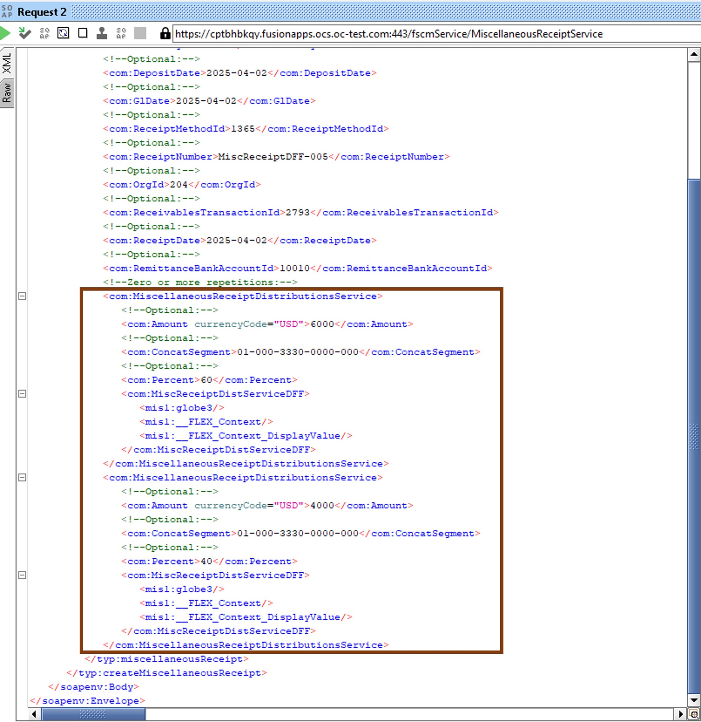 複数の配分があるサンプル・ペイロード