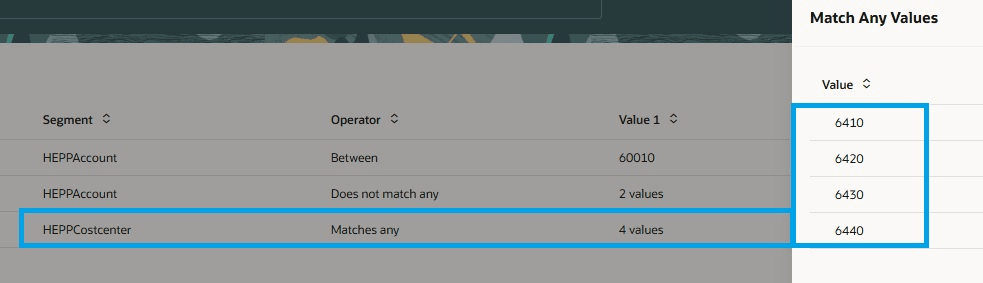 包含基準に「任意の一致」演算子を使用