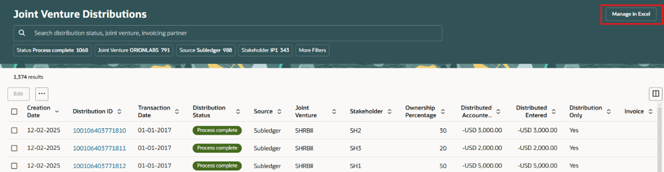 「合弁企業配分」作業領域