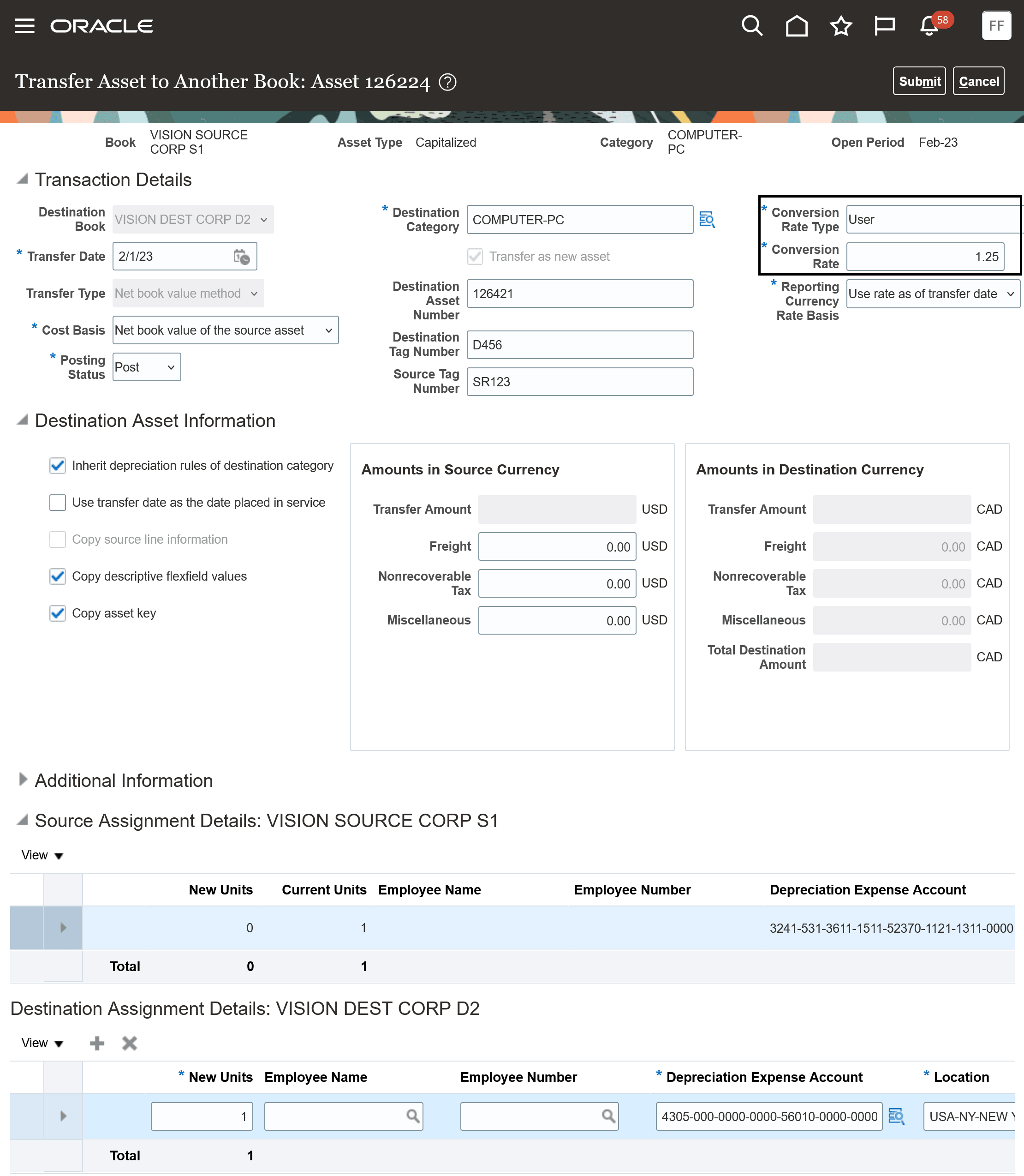 資産を別の台帳に転送