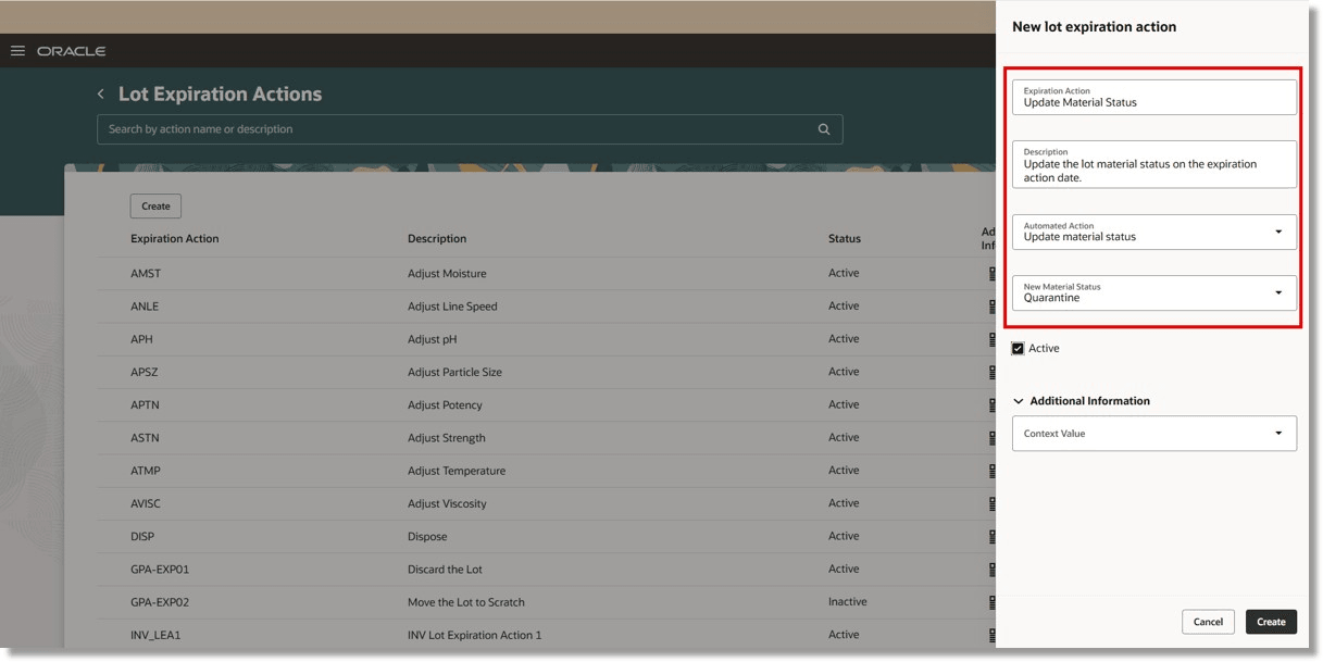 自動処理「資材ステータスの更新」の定義