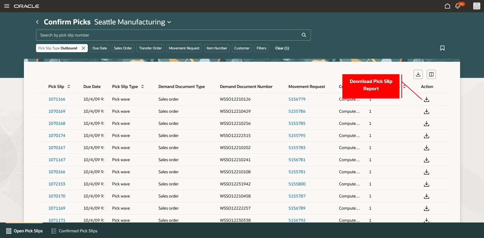 ピック・スリップ・レポートのダウンロード