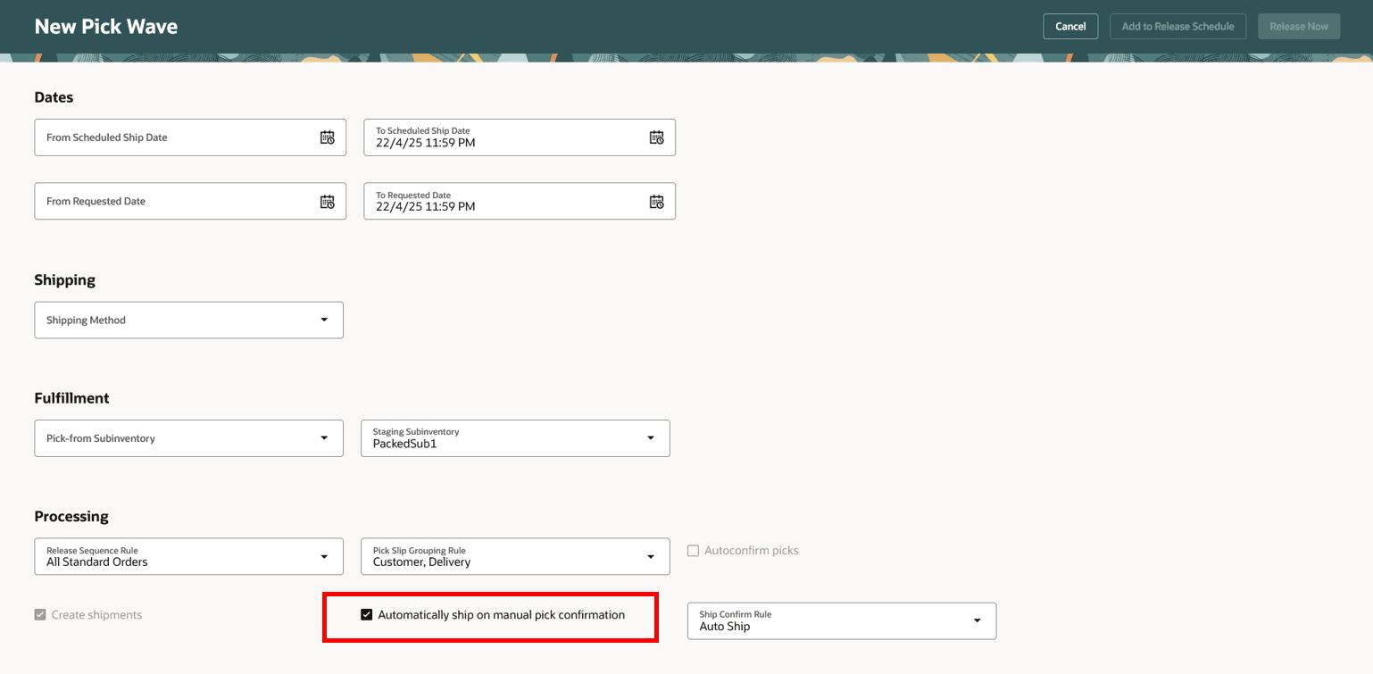 新規ピッキング・ウェーブ