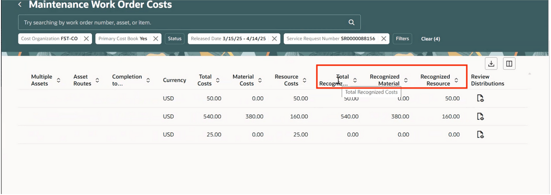 メンテナンス作業オーダー原価ページに追加された新しい列
