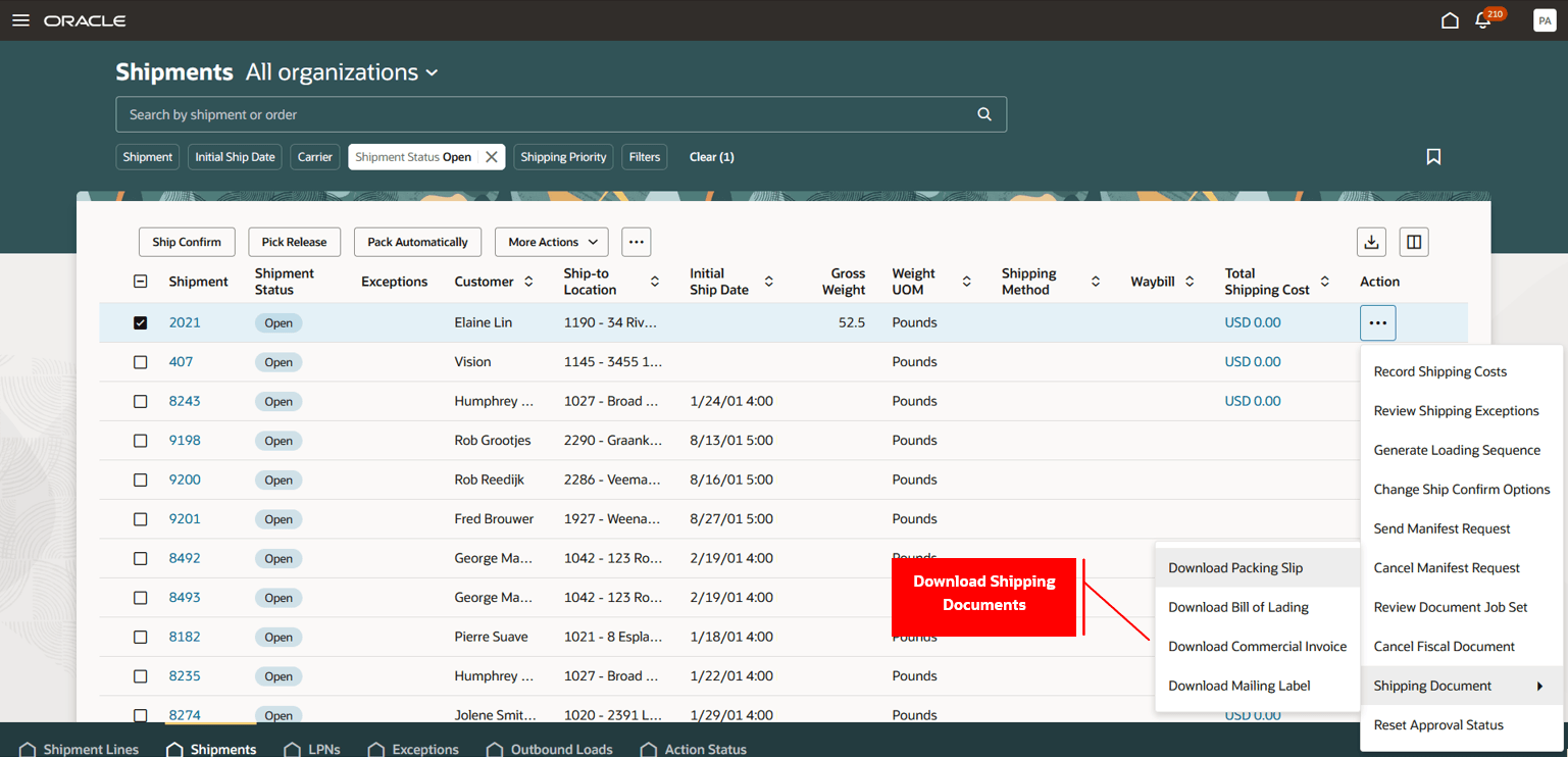出荷文書のダウンロード