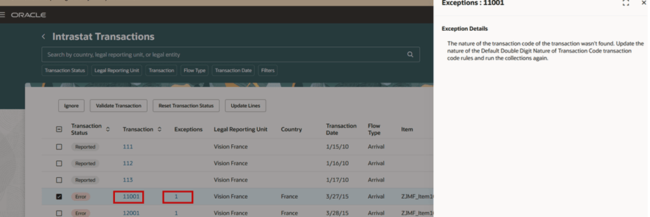 Intrastatトランザクション例外