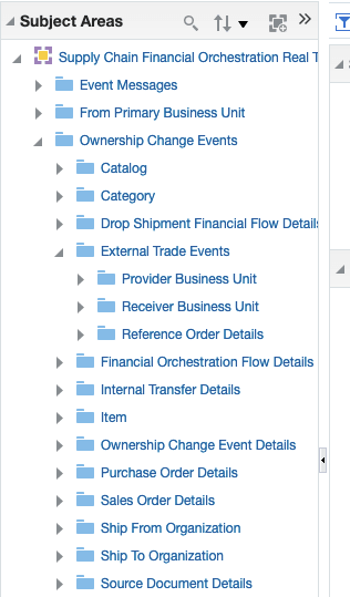サプライ・チェーン財務オーケストレーション・リアルタイム・サブジェクト領域に追加された新規フォルダ外部取引イベント