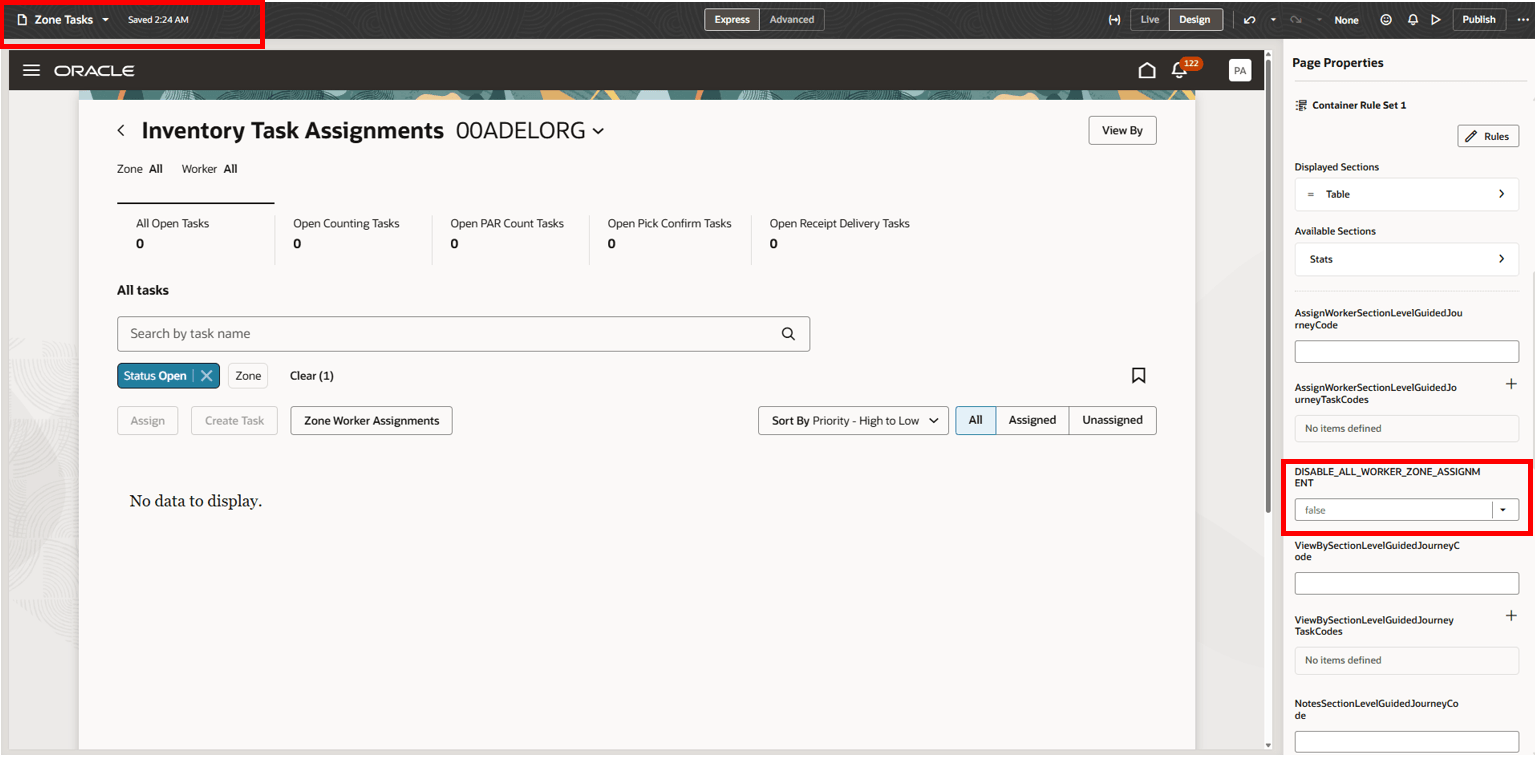 在庫タスク割当: Visual Builder Studioの簡易モード
