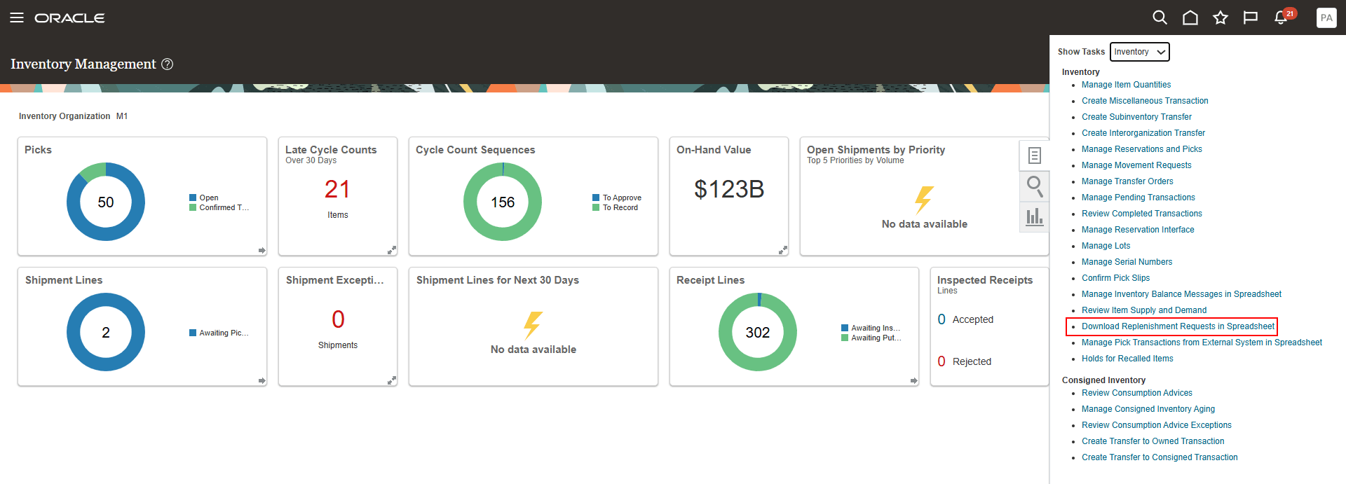 スプレッドシートでの補充リクエストのダウンロード