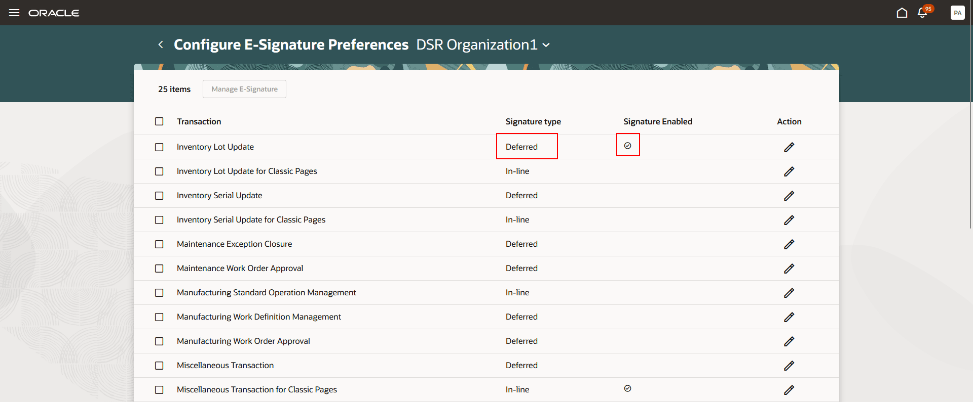 電子シグネチャ・プリファレンスの構成