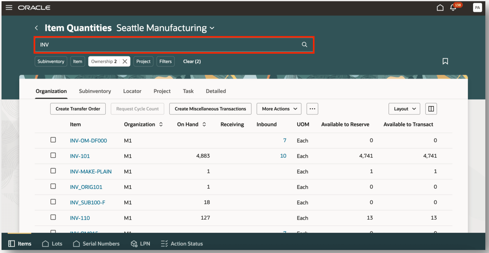 品目数量検索結果