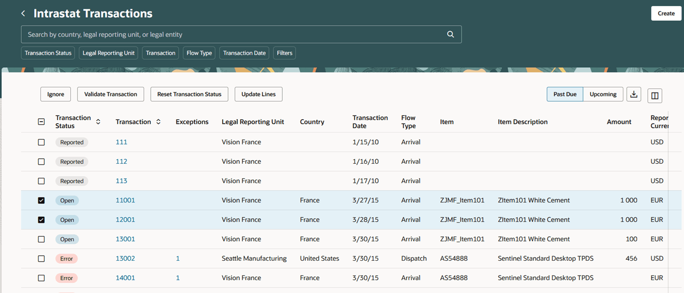 Intrastatトランザクション