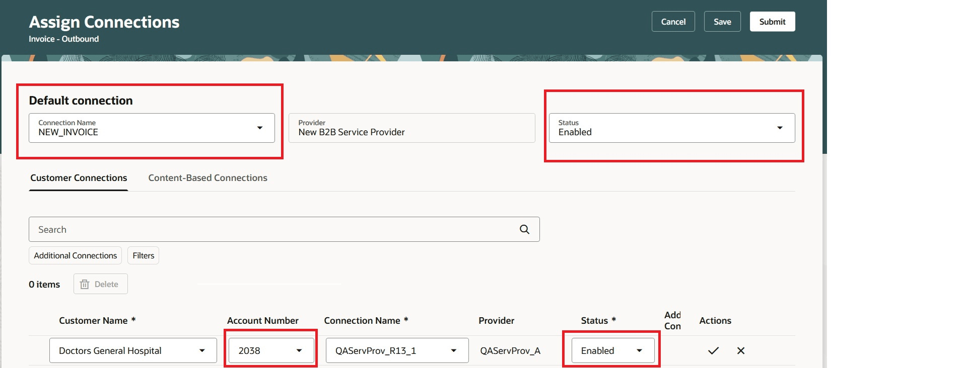 デフォルトおよびCustomer Connection