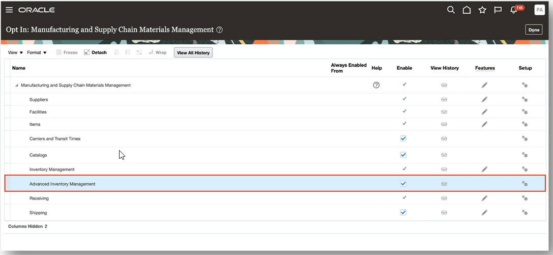 オプト・イン・ページでの拡張在庫管理機能領域の有効化
