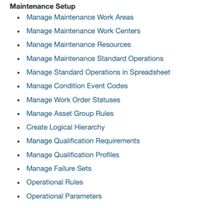 「Maintenance Management」作業領域の新しい「Operational Parameters」タスクを示すスクリーンショット