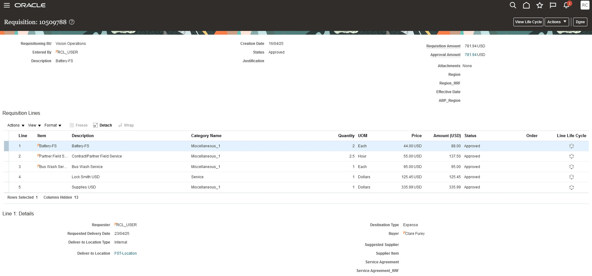 サービス作業オーダーに必要なサービスおよび資材の購買依頼