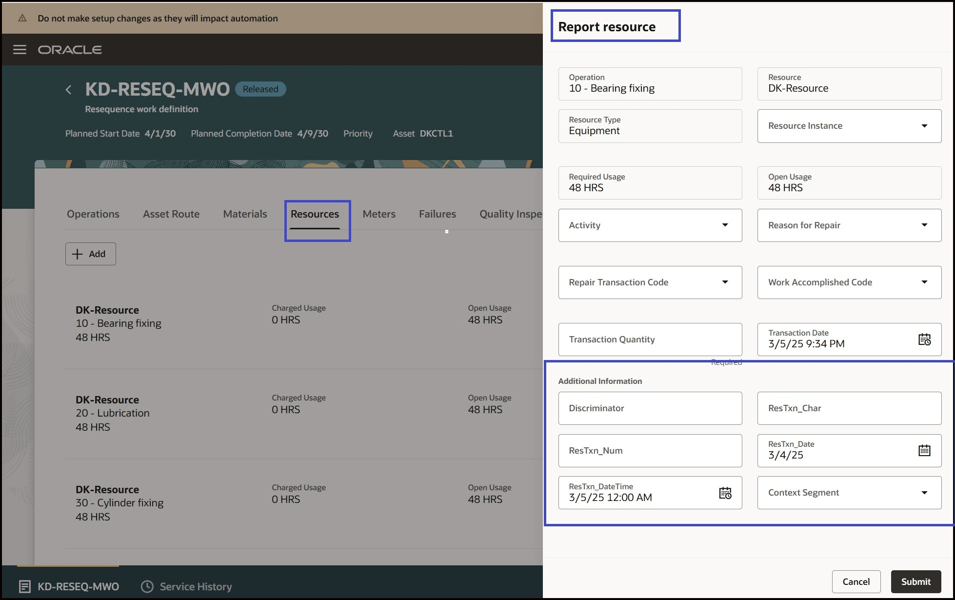 追加情報を含むリソースのレポート