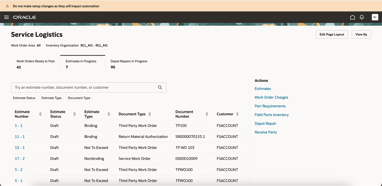 サービス・ロジスティクス範囲ページ - 進行中の見積KPI