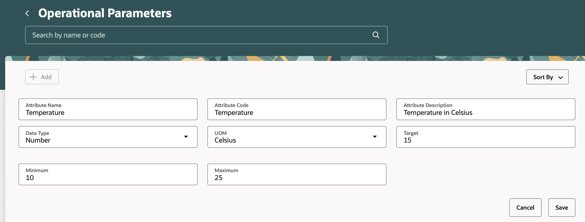 操作パラメータの設定を示すスクリーンショット