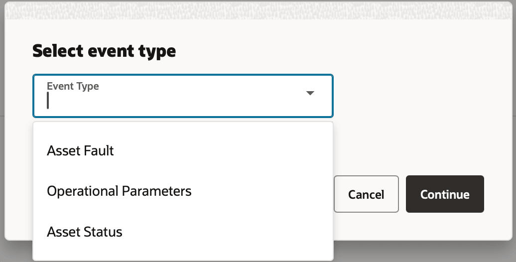 イベント・タイプの選択時の操作パラメータの選択を示すスクリーンショット