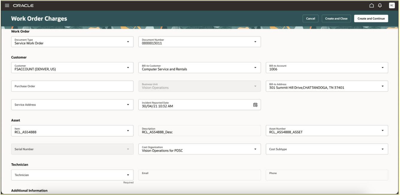請求先顧客がある作業オーダー手数料