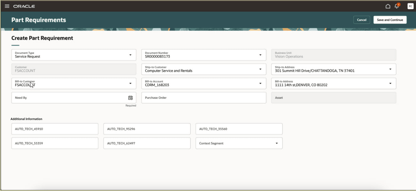 請求先顧客との部品所要量