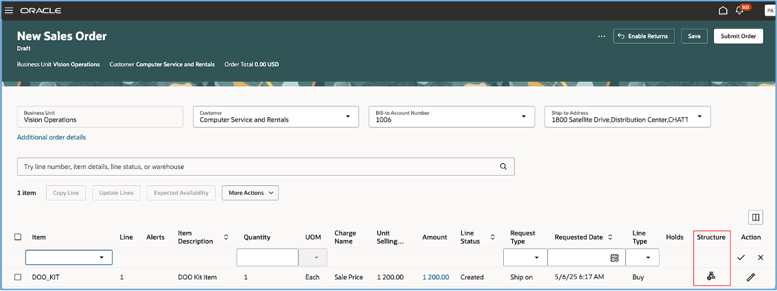 キット・アイテムを含むラインの追加