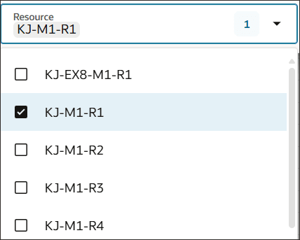 フィルタ条件にするリソースの選択