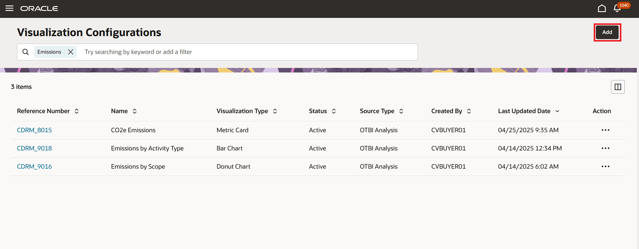 「ビジュアライゼーション構成」ページ
