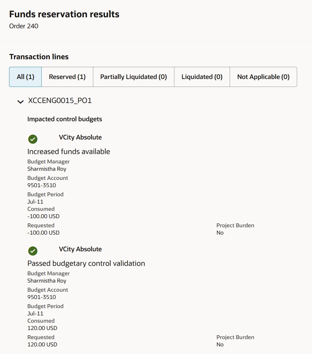 変更オーダーの残余予算引当です。