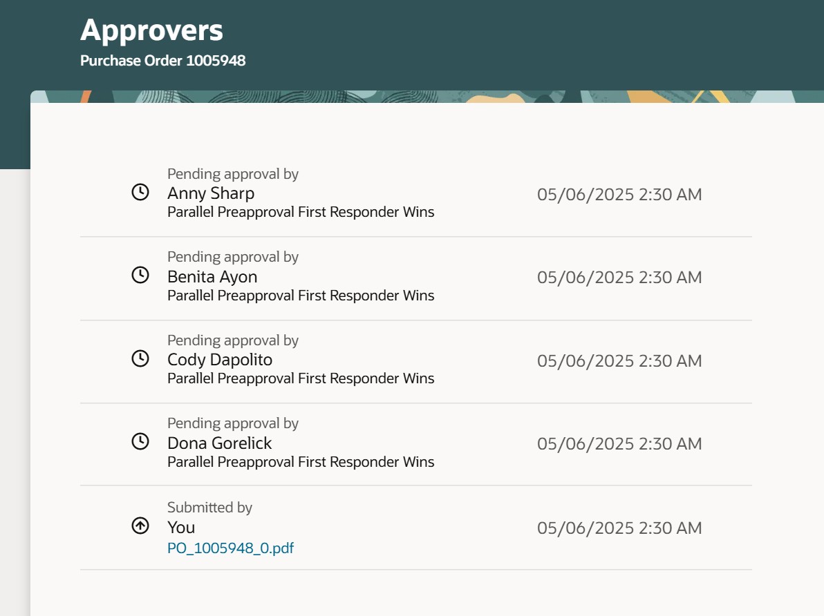 購買オーダー承認者の表示