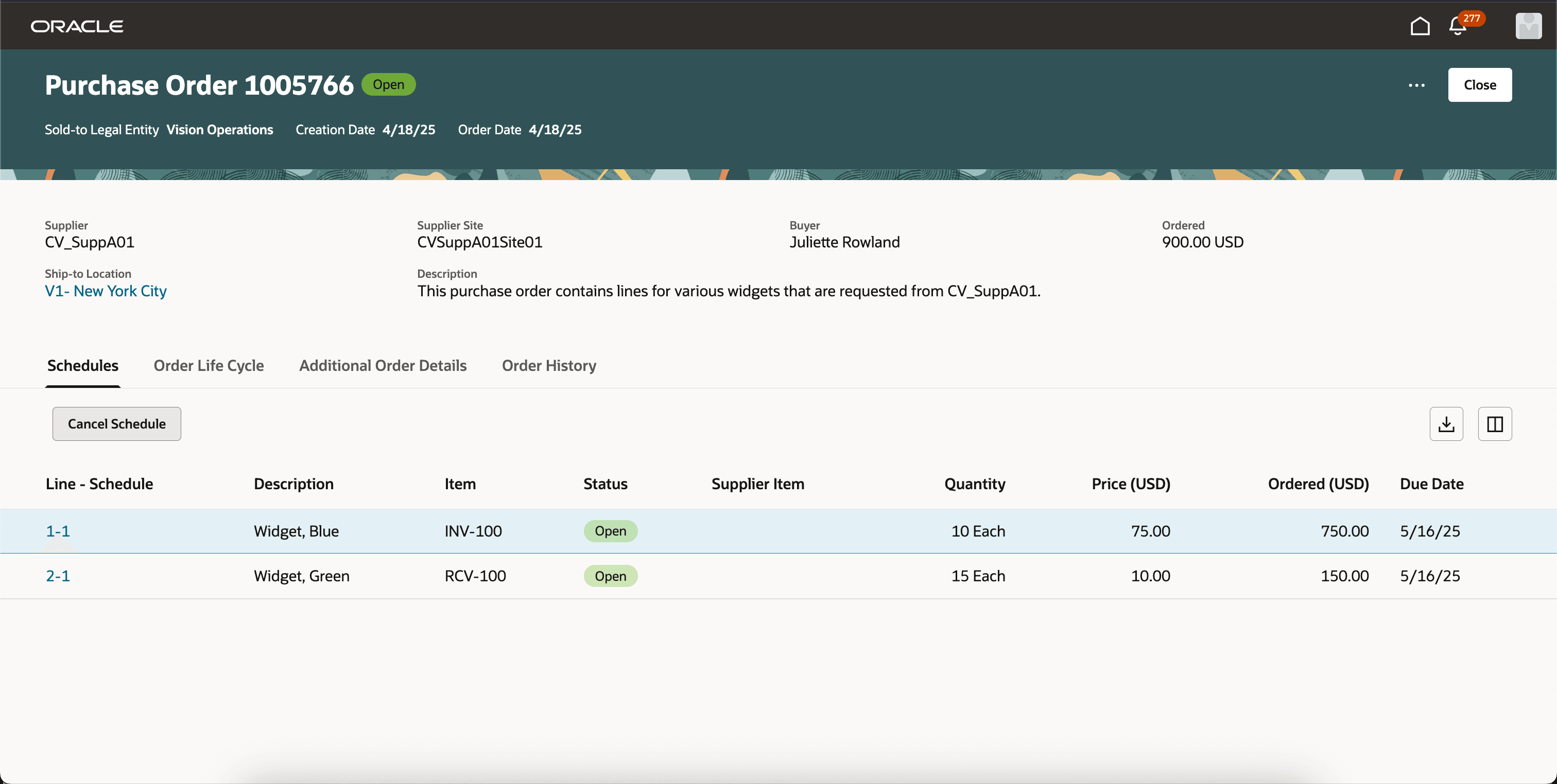 スケジュールの取消