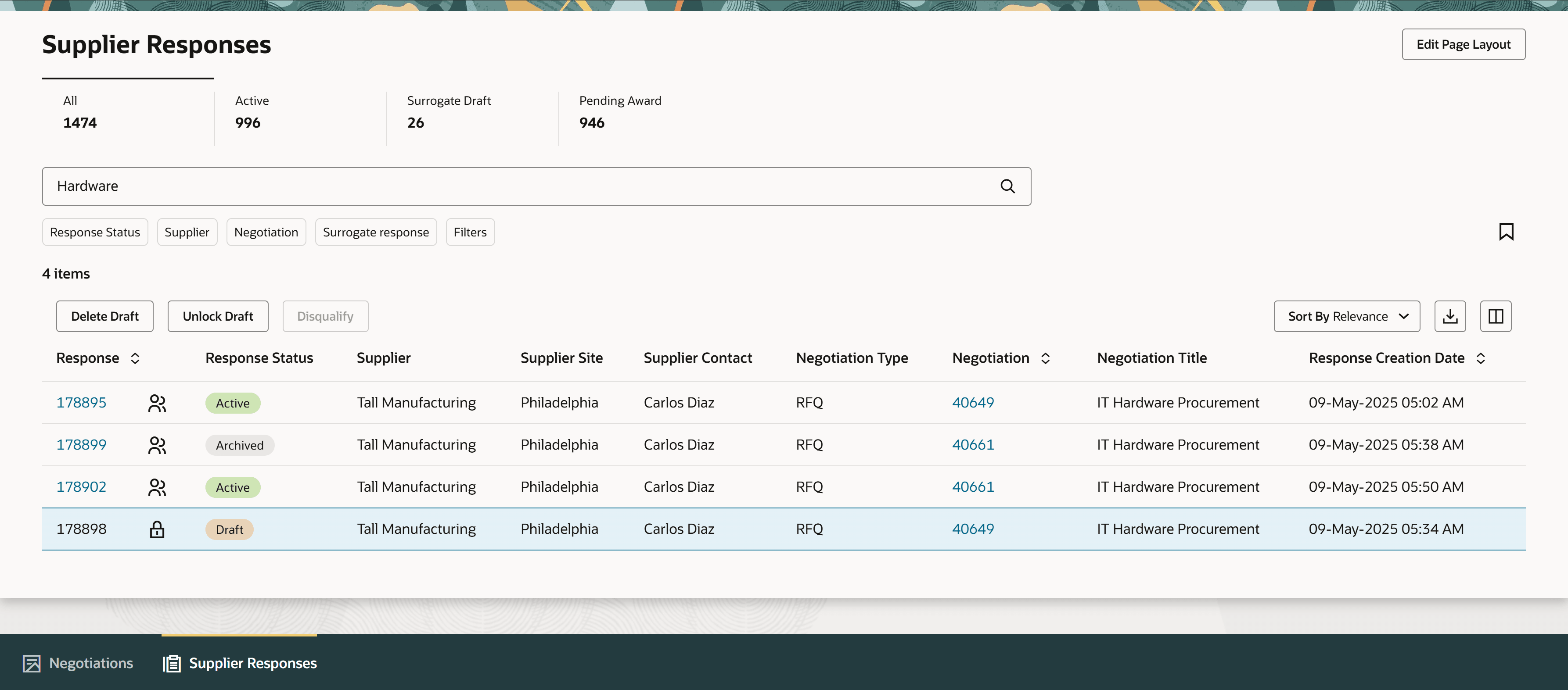 サプライヤ・レスポンス・ワークベンチ