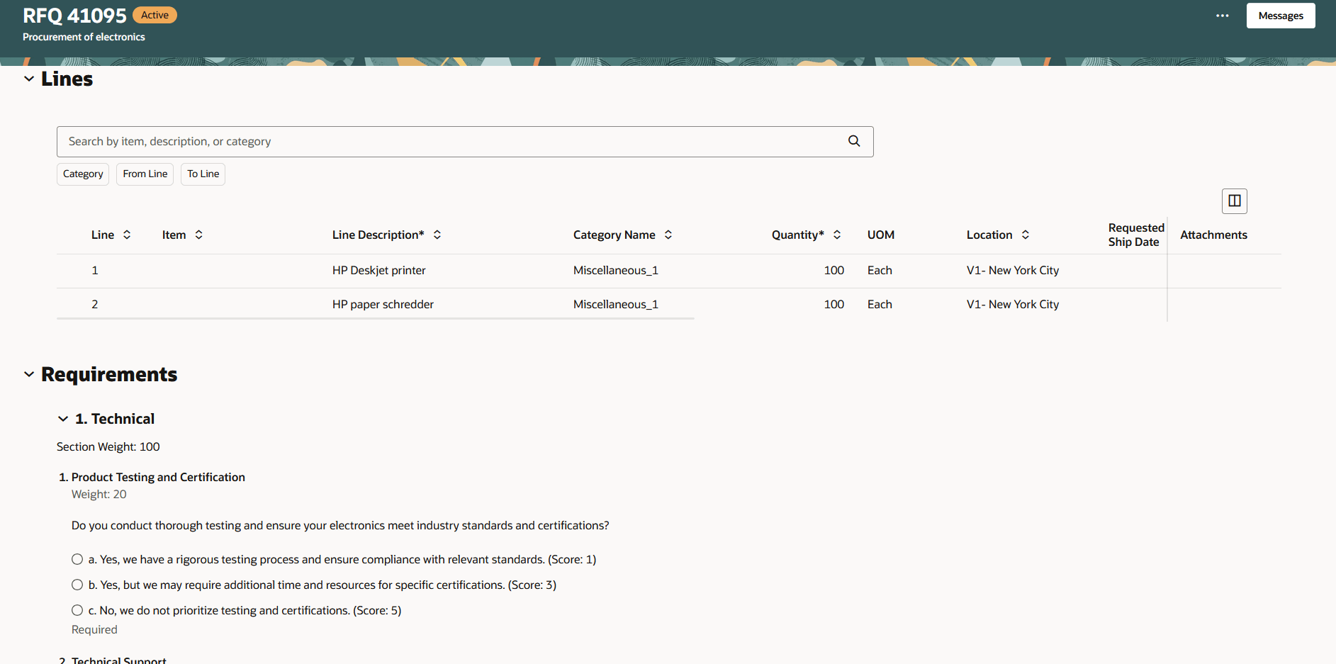 ネゴシエーションの表示 - 明細および要件