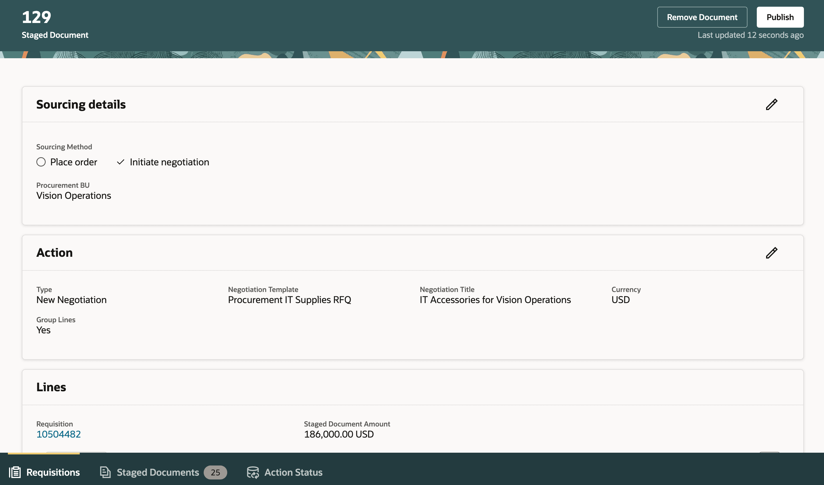 新規ネゴシエーションを作成するためのステージング済文書