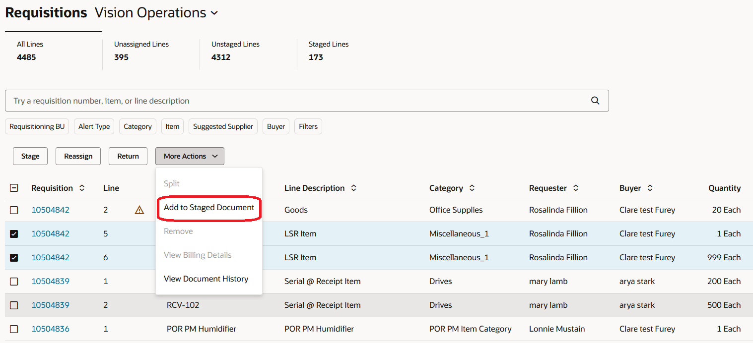 既存のステージング文書への購買依頼明細の追加