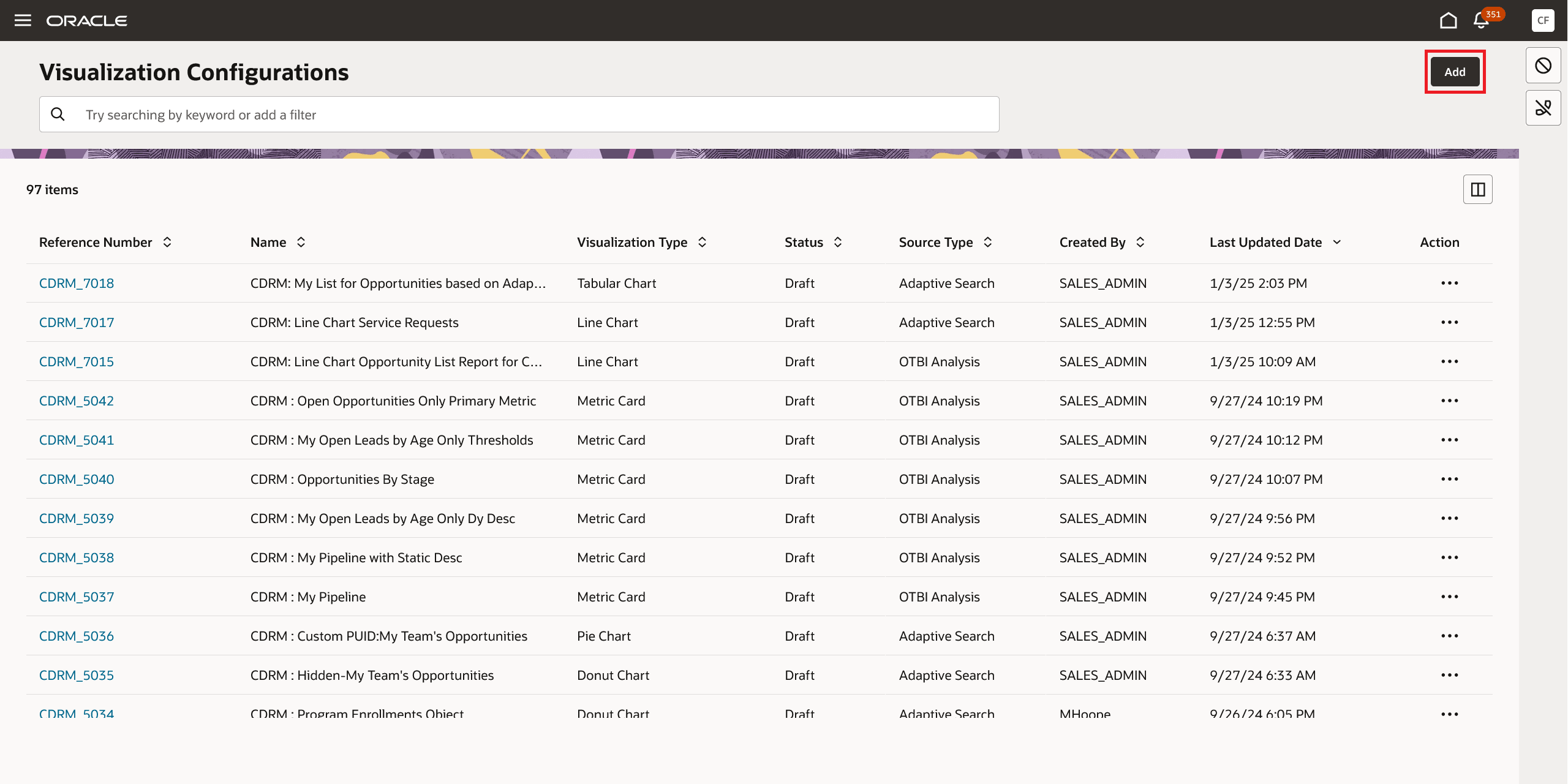 ビジュアライゼーション構成を使用したOTBI KPIおよびビジュアライゼーションの追加ページ