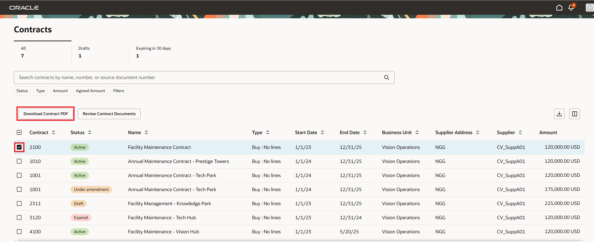 サプライヤ・ポータル契約 - 契約PDFのダウンロード