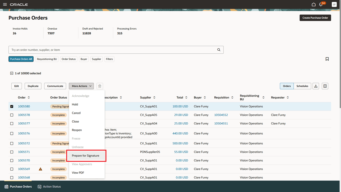 シグネチャのための購買オーダーの準備