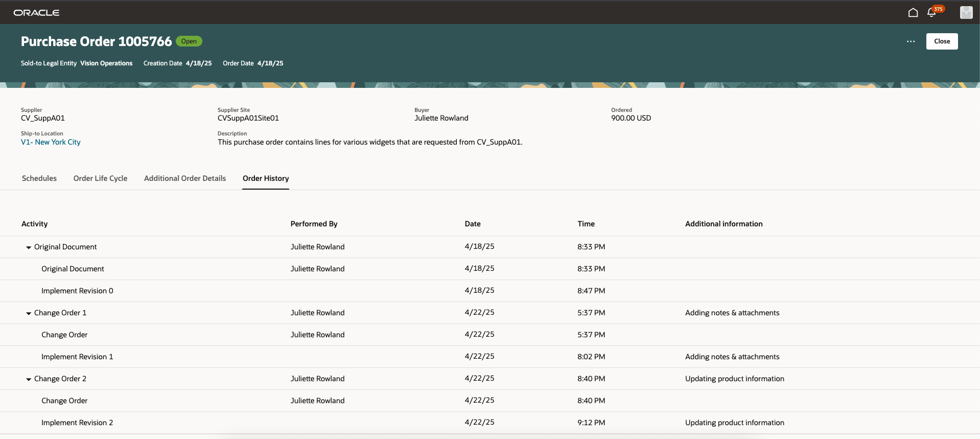 購買オーダーの表示 - オーダー履歴