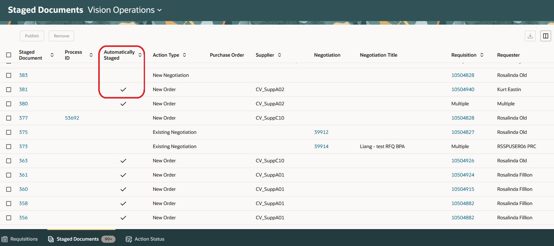自動的にステージングされたドキュメント