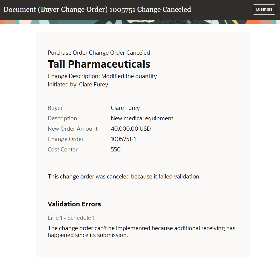 変更オーダーがエラーありで取消済通知