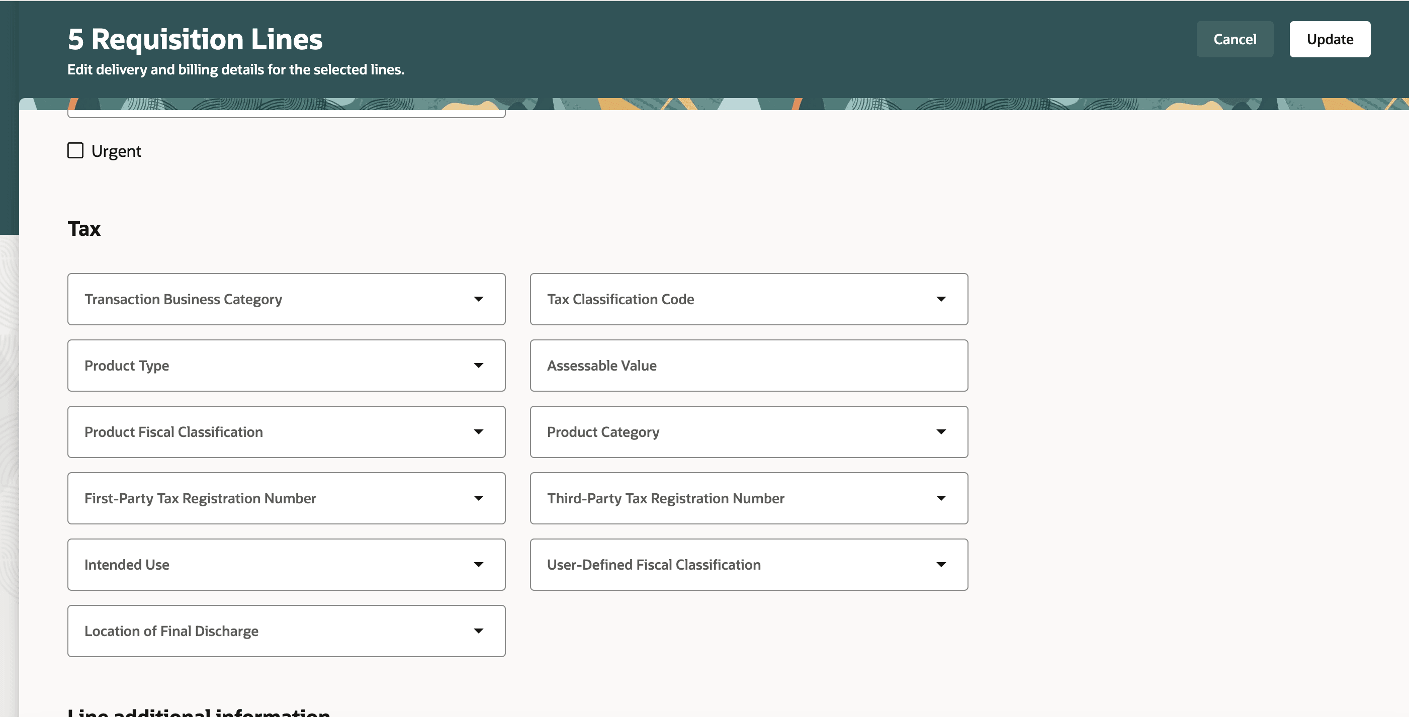 複数明細の編集を使用した1つ以上の税金決定要因属性の更新